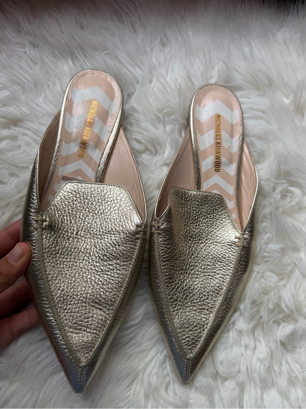 Nicholas Kirkwood Metallic Gold Leather Mules size 42
